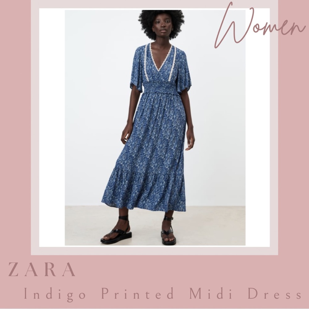 Zara Indigo Printed Midi Dress